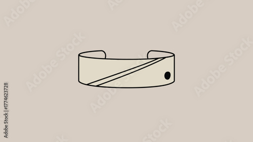 Illustration of a light beige cuff bracelet with a diagonal line and a black dot on a plain background