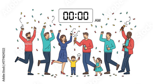 Celebrating New Year's Eve A Festive Gathering with Joyful People and Fireworks