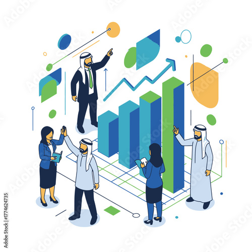 Isometric Illustration of Business Growth in Middle East.