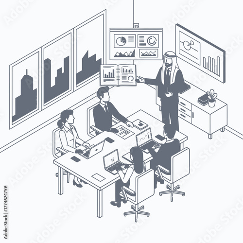 Business Meeting with Arab Presentation in Office.