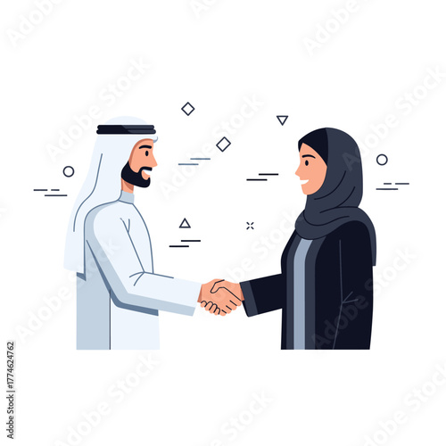 Arab Business Agreement and Partnership Illustration.