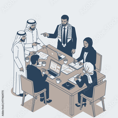 Middle Eastern Business Meeting Illustration.
