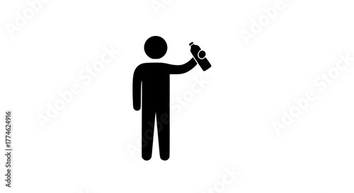 Man holding bottle black white icon 