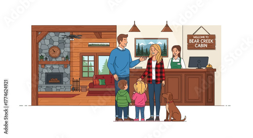 Family Checking Into a Cabin A Cozy Vacation at Bear Creek Cabin