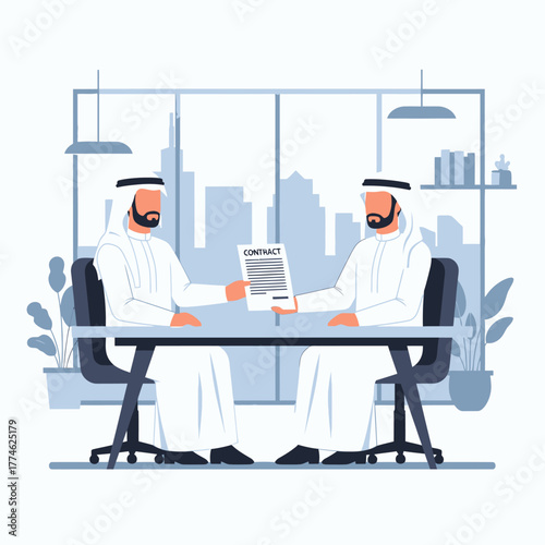 Arab Businessmen Meeting in Modern Office.