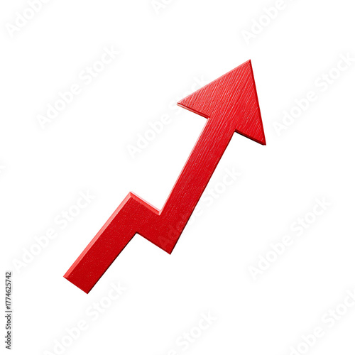 Red upward trending arrow graph isolated on transparent background