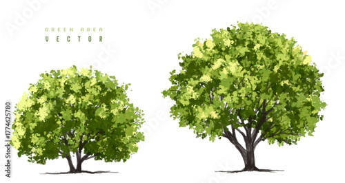 Vertor set of green tree,plants side view for landscape elevations,element for backdrop,eco environment concept design,watercolor greenery scene