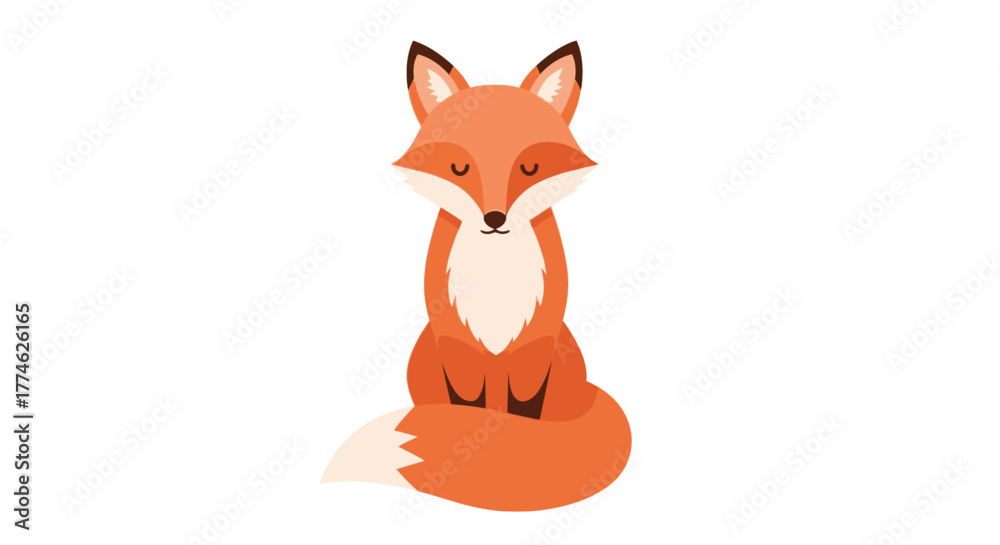Obraz premium Charming Orange Fox Sitting Down with Closed Eyes in a Cute Cartoon Style