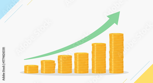 Financial Growth and Investment Success Stacks of Golden Coins Symbolizing Increasing Profits and a Positive Market Trend