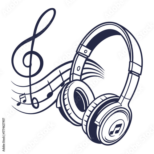 Headphones With Musical Notes And Treble Clef sound audio