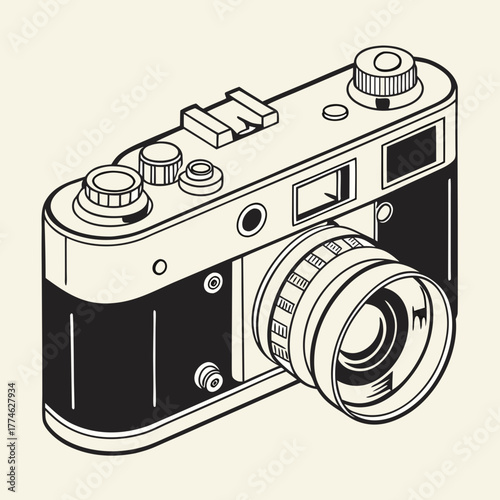 Vintage Camera Illustration on Light Beige Background retro camera photography