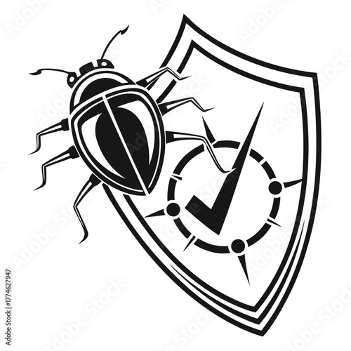 Antivirus Shield with Bug and Checkmark Icon security protection