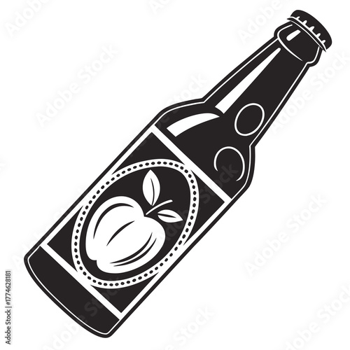 Black and White Apple Cider Bottle Vector Illustration Keywords: apple cider, bottle, drink