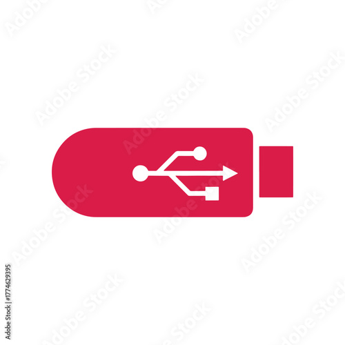 Red U S B flash drive icon with white U S B symbol on white background memory storage