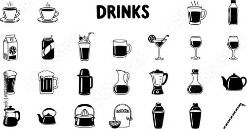Drinks Icons: Collection of Beverage Illustrations for Design Projects