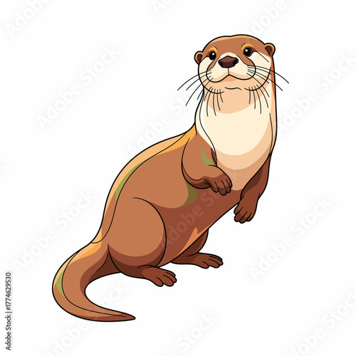 Cartoon illustration of a cute standing otter. Adorable brown aquatic mammal character isolated on a white background