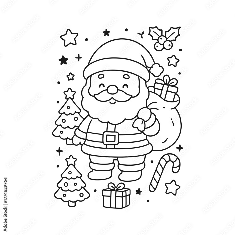 Fototapeta premium Hand-Drawn Santa Claus Coloring Page
