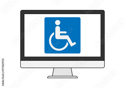 Pantalla de ordenador con señal de persona discapacitada por accesibilidad 