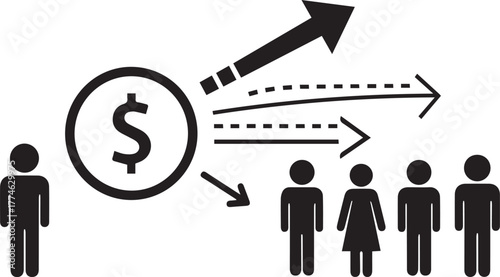 Businessman and woman analyzing a business concept arrow symbol for finance growth and success