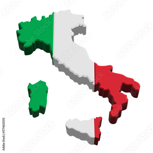 Map of Italy with Flag Overlay on Country Contour

