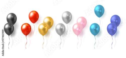 Collection of colorful realistic inflatable balloons isolated on a light background. Vector 3D illustration.