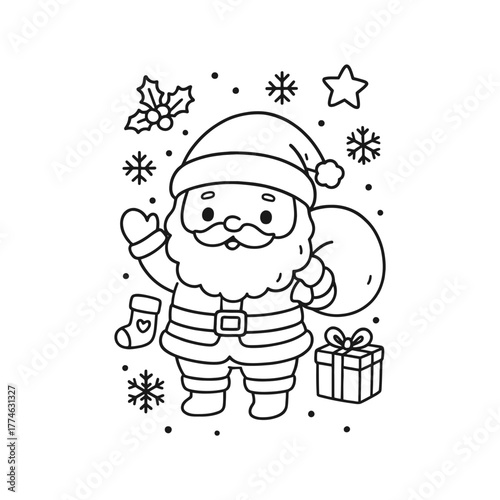 Hand-Drawn Santa Fixing Hat Coloring