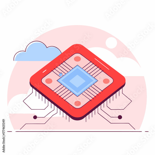 Cloud Computing Processor Chip Illustration