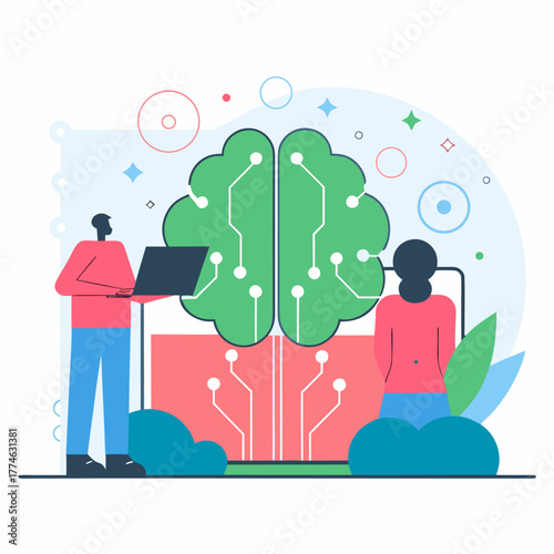 People Interacting with Artificial Intelligence Brain Technology