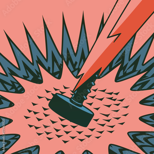 Powerful Hammer Strike Impact Explosion Graphic