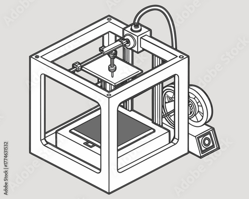 Modern 3D Printer Isometric Line Art Illustration