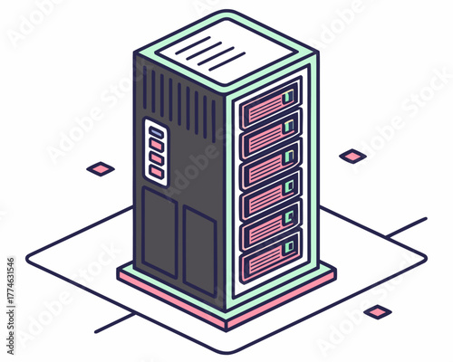 Isometric Server Rack Illustration for Data Center