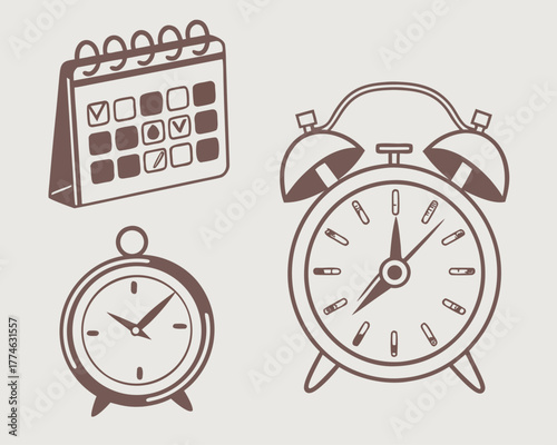 Essential Time Management Tools Vector Set
