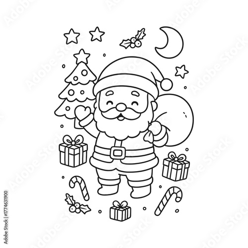 Hand-Drawn Santa Realistic Line Coloring