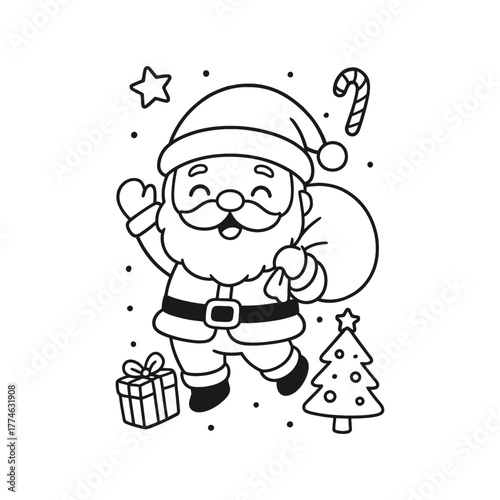 Hand-Drawn Santa Cute Round Face Coloringanta Old Style Coloring Page
