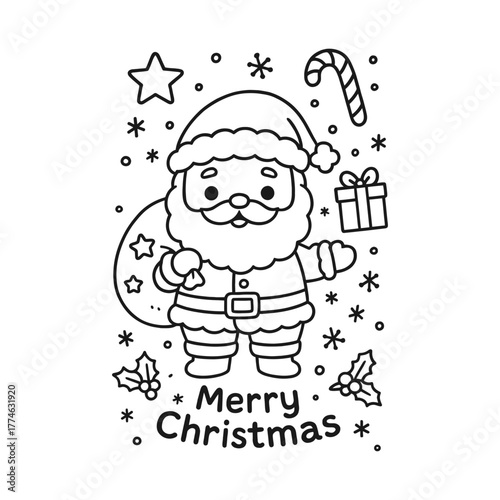 Hand-Drawn Santa Christmas Pose Coloring Page
