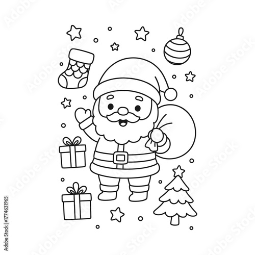 Hand-Drawn Santa Christmas Pose for Coloring Page