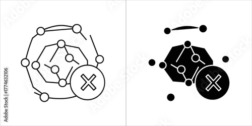 Network structure with a cross symbol indicating an error or deletion