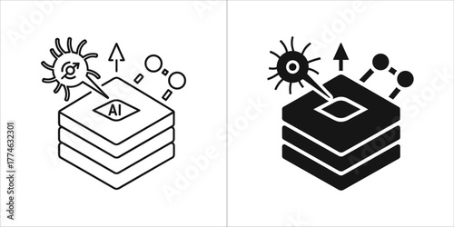 Ai layer with virus and data flow icons