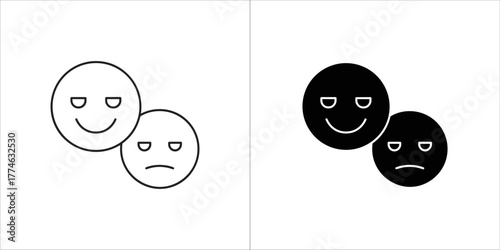 Happy and sad face icons, representing emotions and mood