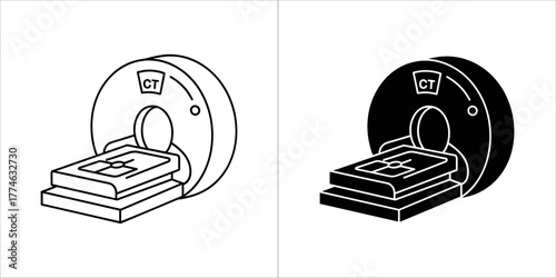Ct scanner machine icon in outline and solid style