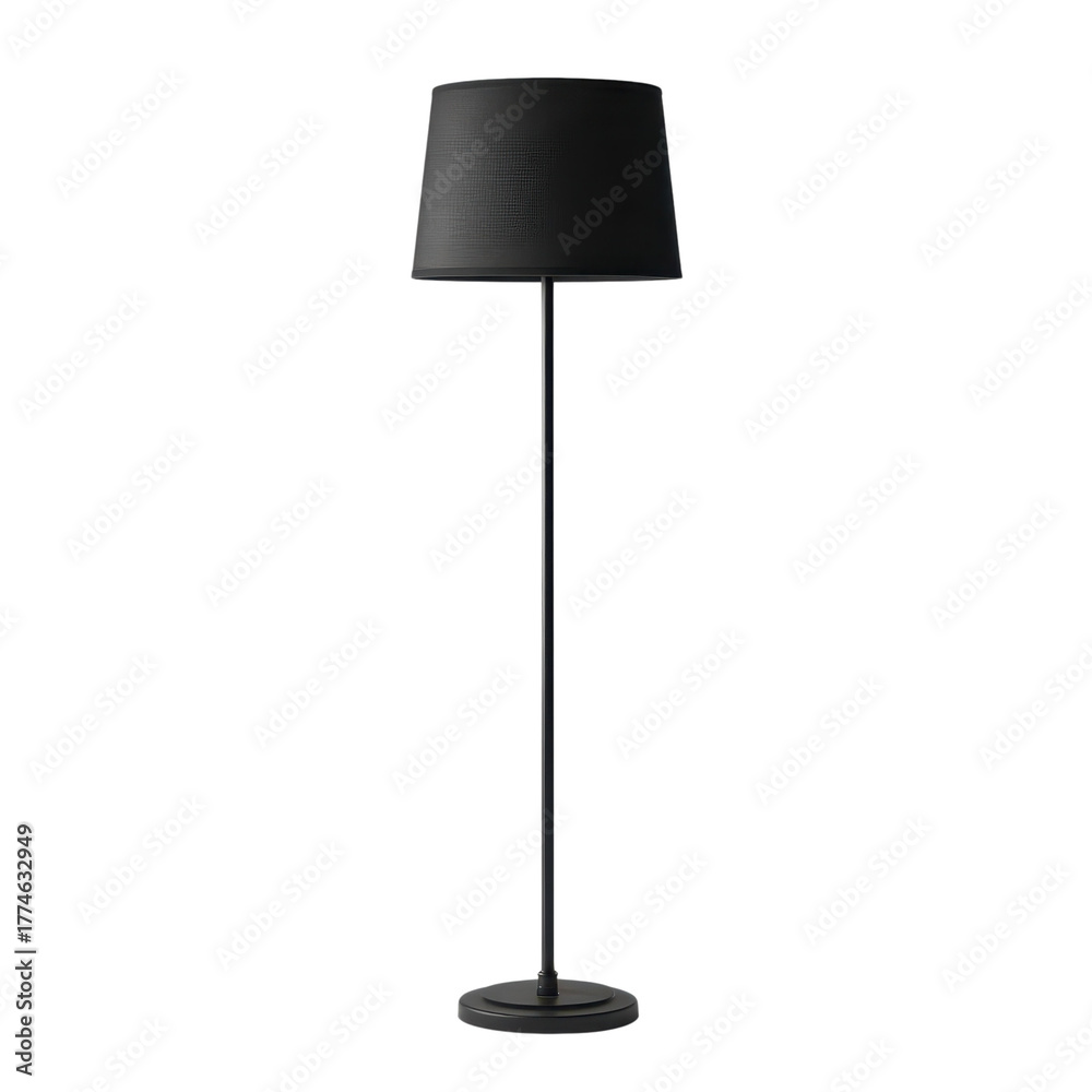 Obraz premium Modern black floor lamp with fabric shade isolated on Transparent Background