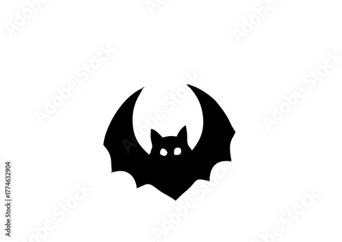 Silhouette Creepy Black Bat Flying Icon for Halloween Decoration Element