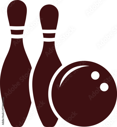 Dark Red Bowling Ball and Pins Graphic sport game