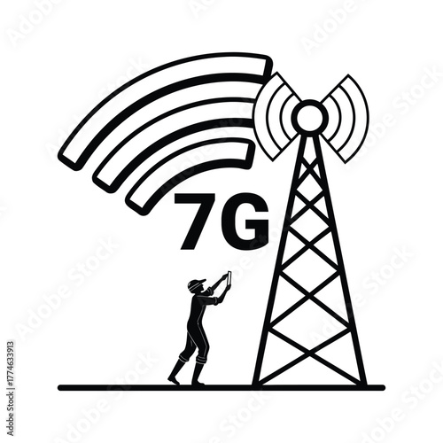 Wireless communication network signal tower with radio and Wi-Fi antenna symbol illustration vector