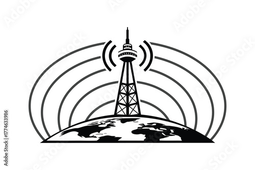 Global Tower Networking Vintage vector illustration of Eiffel Tower and sailboats in Paris city silhouette