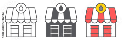 Oil station market icon, fuel and architecture, oil market building sign, vector graphics, a linear pattern on a white background. editable stroke