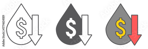 Oil price fall icon, crisis and fuel, oil cost low sign, vector graphics, a linear pattern on a white background. editable stroke