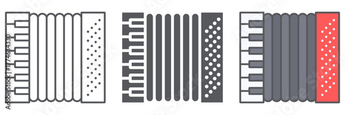 Accordion icon, music and instrument, harmonica sign, vector graphics, a linear pattern on a white background.