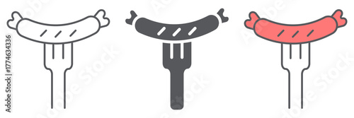 Sausage on fork icon, food and meat, grilled sausage sign, vector graphics, a linear pattern on a white background.