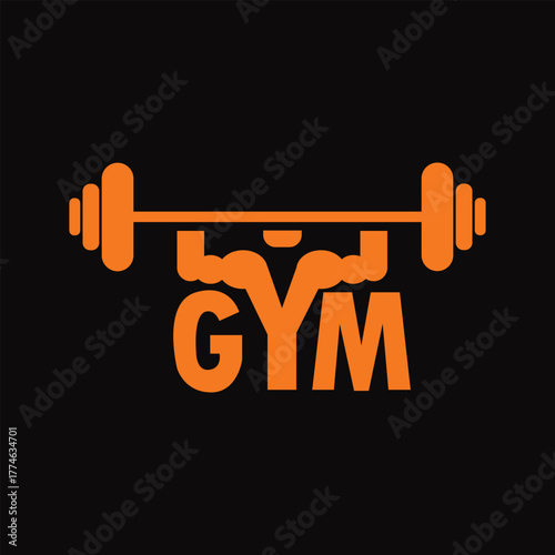 Creative gym logo design with a stylized muscular figure lifting a barbell, an emblem for fitness and bodybuilding